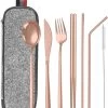 House Of Husk Reisbestek - Reis Bestekset - Chopsticks - Metalen Rietjes Met Borstel - Lepel - Vaatwasserbestendig - RVS - 7 Delig - Rose Goud -Buiten Kamperen 1027x1200 4