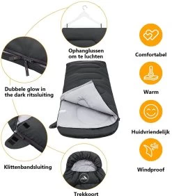 HikeMeister Mummy Slaapzak 1600 Gram - Kamperen - Zwart - Ca. 220 X 80 Cm - Met Binnenzak - Comfortzone: 0-15 Graden - Draagtas -Buiten Kamperen 1051x1200 3