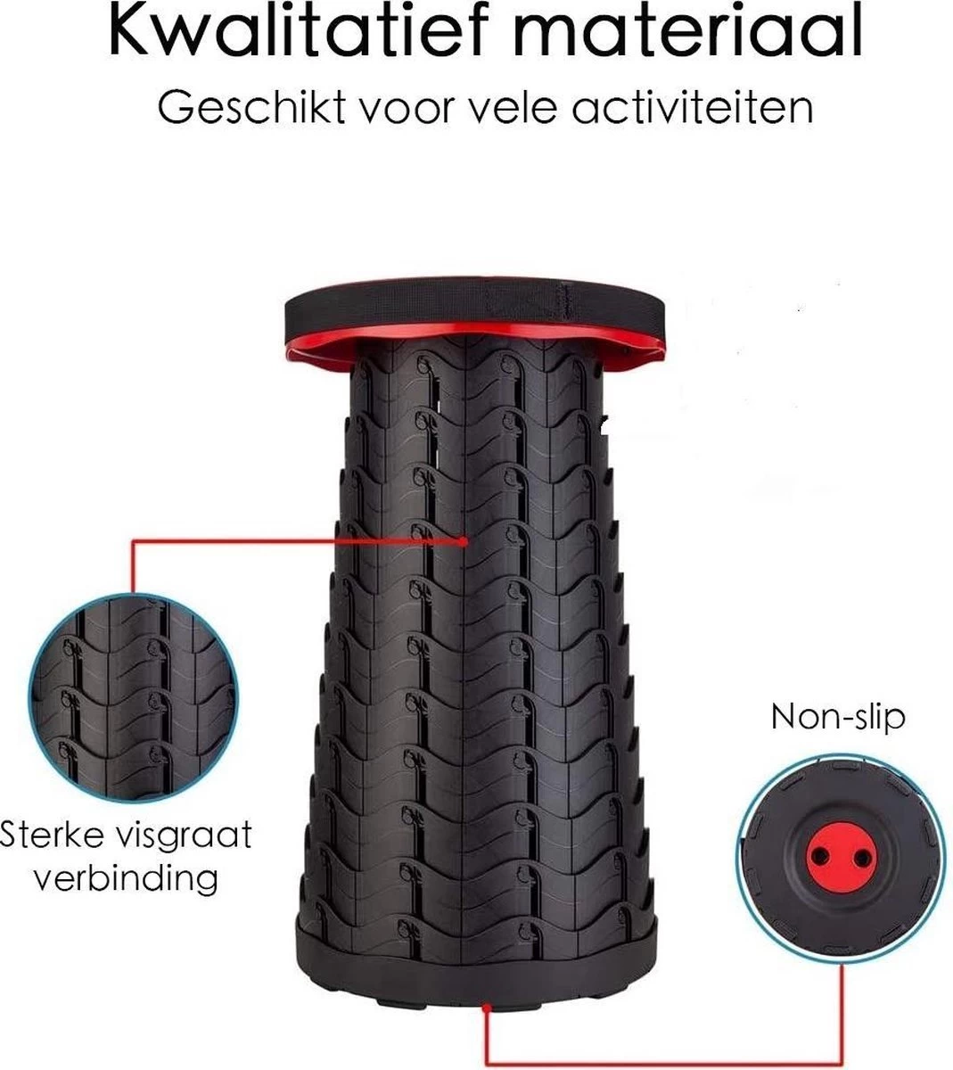 Kampeerkruk - Uitschuifbare Kruk - Rood/Zwart- Tot 120 Kg - Travel Stool - Opvouwbare Campingkruk - Inklapbaar Krukje - Telescopische Kruk - Camping - Outdoor 10 Kampeerkruk - Uitschuifbare Kruk - Rood/Zwart- Tot 120 Kg - Travel Stool - Opvouwbare Campingkruk - Inklapbaar Krukje - Telescopische Kruk - Camping - Outdoor - Afbeelding 8