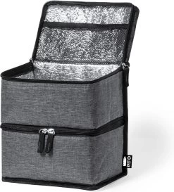 Merkloos Koeltas Met Dubbel Compartiment - Lunchtas - Koeltasje Lunch - Koelelementen - Koud - Warm - Isolatie - Volwassenen - Dames - Heren - 14 X 22 Cm - Polyester - RPET - Aluminium - Grijs -Buiten Kamperen 1084x1200 1