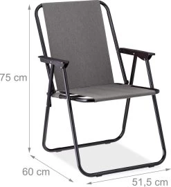 Relaxdays Campingstoel Inklapbaar Set Van 2 - Klapstoel 100 Kg - Visstoel Met Armleuningen - Grijs -Buiten Kamperen 1094x1200