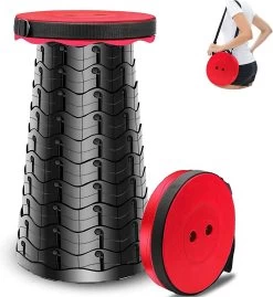 Buiten Kamperen 39 Kampeerkruk - Uitschuifbare Kruk - Rood/Zwart- Tot 120 Kg - Travel Stool - Opvouwbare Campingkruk - Inklapbaar Krukje - Telescopische Kruk - Camping - Outdoor