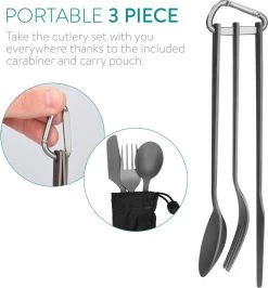 Navaris Campingbestek Van Titanium - Set Met Vork, Mes En Lepel - Bestekset Voor Onderweg En Op Reis - Inclusief Karabijnhaak En Bewaarzakje -Buiten Kamperen 1115x1200 2