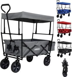 AREBOS Handwagen Vouwbare Dak Handwagen Vouwbare Trolley Uitrustingswagen Grijs