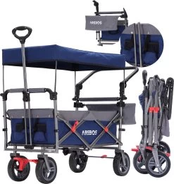 AREBOS Premium Steekwagen Met Dak Opvouwbare Tuinkar Handkar Bolderkar Blauw / Grijs