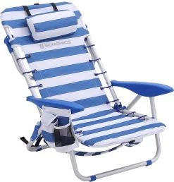 Naqsh Store Strandstoel Met Hoofdkussen, Aluminium, Draagbare Vouwstoel, Campingstoel, Opvouwbaar En Verstelbaar, Zoals Een Rugzak Draagbaar, Buitenstoel, Blauw En Wit Gestreept GCB62BU -Buiten Kamperen 1148x1200 2