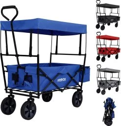 AREBOS Handwagen Vouwbare Dak Handwagen Vouwbare Trolley Uitrustingswagen Blauw