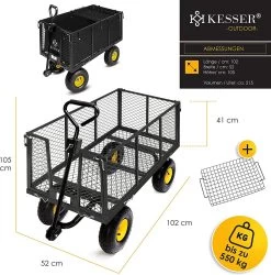 Exxen KESSER® Bolderkar, 550 Kg Belastbaar, Tuinwagen, Transportwagen, Tuinwagen, Uitneembaar Zeil, Gereedschapswagen, Handwagen, Veelzijdig Inzetbaar, Zwart -Buiten Kamperen 1185x1200 3