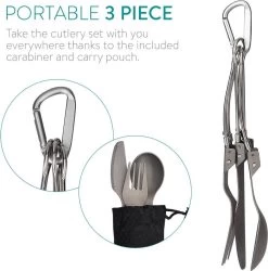 Navaris Campingbestek Van Titanium - Set Met Vork, Mes En Lepel - Inklapbaar - Bestekset Voor Onderweg - Inclusief Karabijnhaak En Bewaarzakje -Buiten Kamperen 1185x1200 4