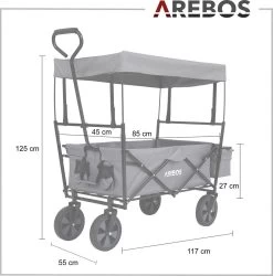 AREBOS Handwagen Vouwbare Dak Handwagen Vouwbare Trolley Uitrustingswagen Grijs -Buiten Kamperen 1187x1200 3