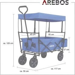 AREBOS Handwagen Vouwbare Dak Handwagen Vouwbare Trolley Uitrustingswagen Blauw -Buiten Kamperen 1188x1200 12