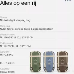 Naturehike® Slaapzak - Lichtgewicht - 205*85cm - Compact - Waterdicht - 3 Seizoenen Slaapzak Lente, Zomer & Herfst - Outdoor - Slaapzakken Volwassen & Kinderen -Buiten Kamperen 1190x1200 9