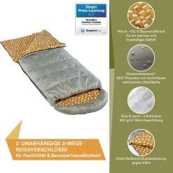 Skandika Dundee Flannel-R Slaapzak – Slaapzakken – Slaapzakken Volwassen - Maat M – Unisex - Katoen, Luxe Kwaliteit, Dubbele Slaapzak, 3 Seizoenen, Tot -20°C - 220 X 80 Cm - Outdoor Kampeerslaapzak – Ritssluiting Rechts - Grijs/geel -Buiten Kamperen 1195x1200 6