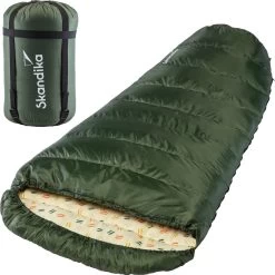 Skandika Vegas-R XXL Slaapzak - Mummieslaapzakken – Slaapzakken Volwassen – Maat XXL – Mummie Slaapzak - Unisex - Katoen, Luxe Kwaliteit, Koppelbaar, 3 Seizoenen, 220 X 110 Cm, -12° Tot -15°C, Outdoor Kampeerslaapzak – Ritssluiting Rechts - Groen
