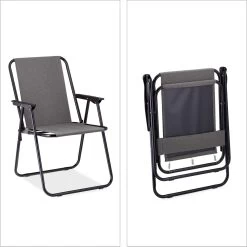 Relaxdays Campingstoel Inklapbaar Set Van 2 - Klapstoel 100 Kg - Visstoel Met Armleuningen - Grijs -Buiten Kamperen 1198x1200