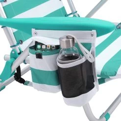 Strandstoel Met Afneembare Hoofdsteun, Draagbare Klapstoel, Campingstoel, Rugleuning Tot 180° Verstelbaar, Met Bekerhouder En Zijvak, Groene En Witte Strepen GCB62JW -Buiten Kamperen 1199x1200 1