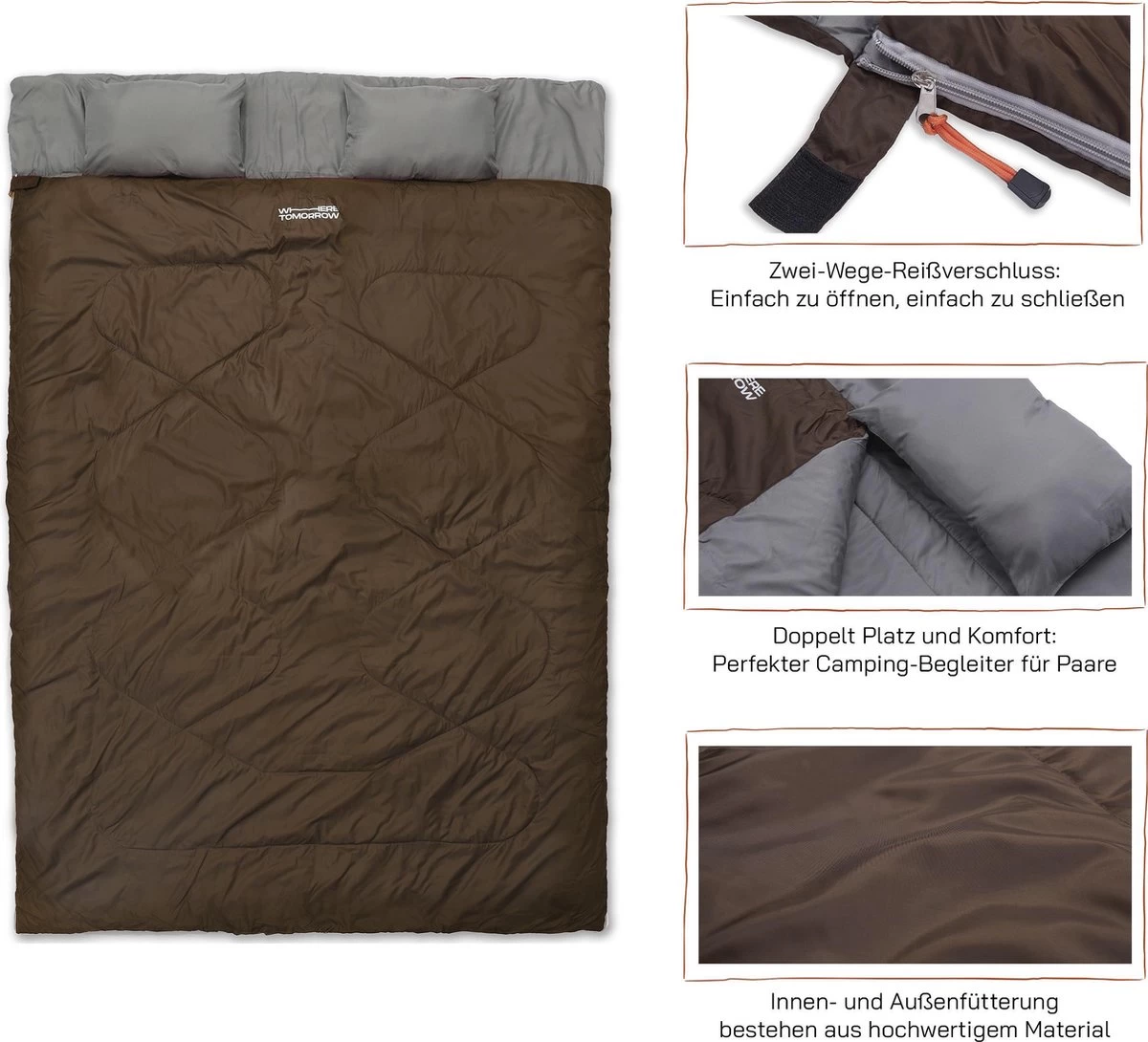 Where Tomorrow Double Slaapzak 220 X 150 Cm Diverse Kleuren - Bruin 5 Where Tomorrow Double Slaapzak 220 X 150 Cm Diverse Kleuren - Bruin - Afbeelding 3