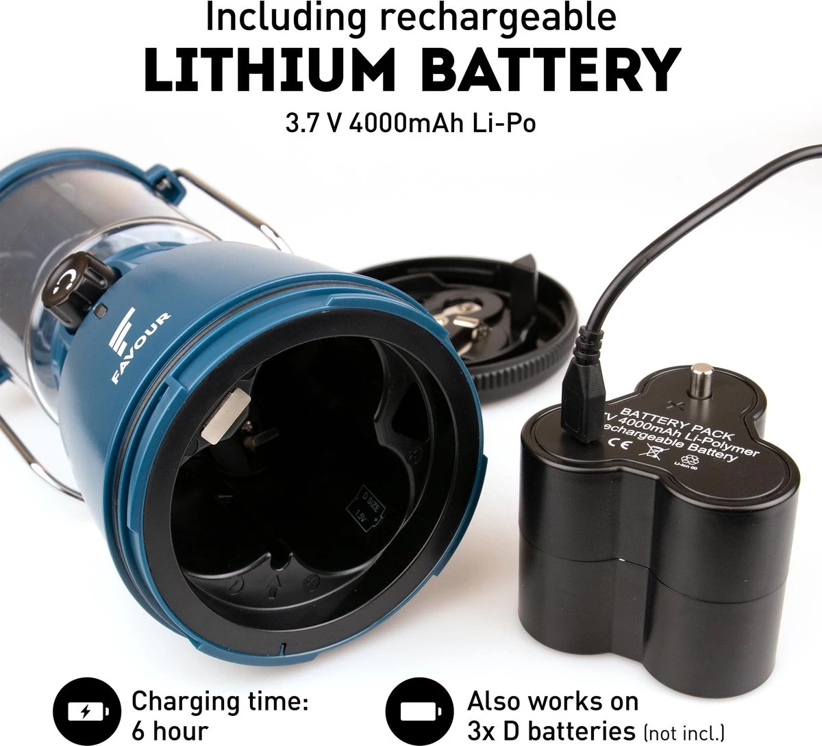 Favour L0818 Retro Camping Lamp Oplaadbaar LED, 320 Lumen, IP64 Waterdicht, Draagbare Kampeerlamp, Tentlamp, Acculamp, Traploos Dimbare Lamp Incl. Kaarslicht-modus, Blauw 5 Favour L0818 Retro Camping Lamp Oplaadbaar LED, 320 Lumen, IP64 Waterdicht, Draagbare Kampeerlamp, Tentlamp, Acculamp, Traploos Dimbare Lamp Incl. Kaarslicht-modus, Blauw - Afbeelding 3