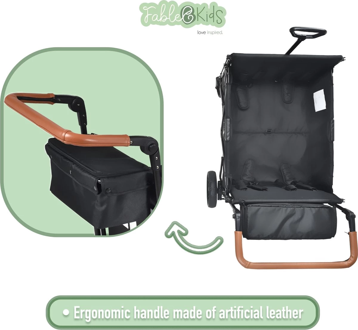 FableKids LEO X4Lite Opvouwbare Handkar Met Dak Onyx Zwart 4 FableKids LEO X4Lite Opvouwbare Handkar Met Dak Onyx Zwart - Afbeelding 2