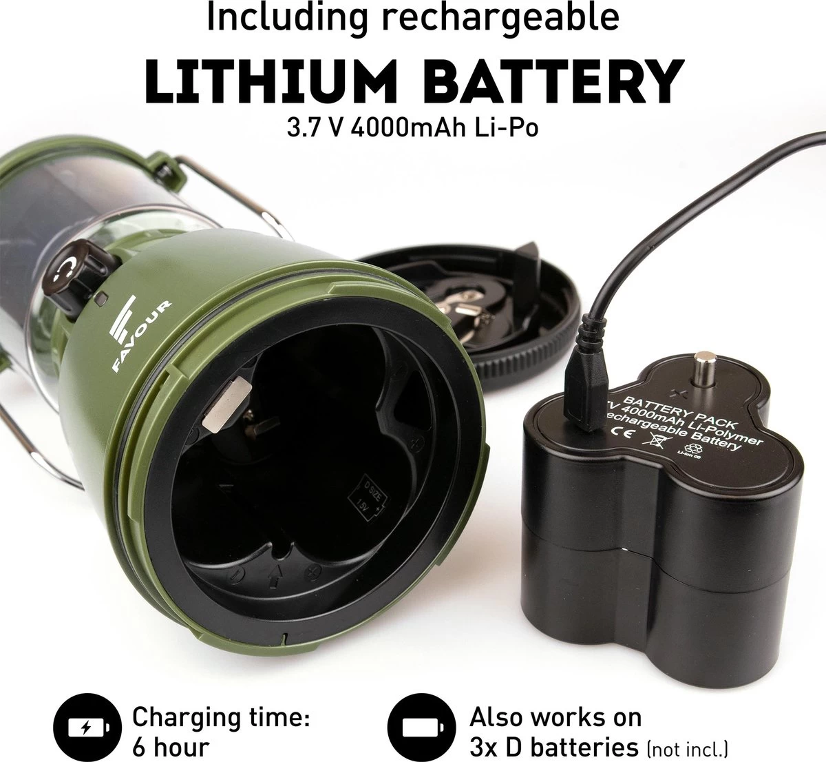 Favour L0818 Retro Camping Lamp Oplaadbaar LED, 320 Lumen, IP64 Waterdicht, Draagbare Kampeerlamp, Tentlamp, Acculamp, Traploos Dimbare Lamp Incl. Kaarslicht-modus, Groen 4 Favour L0818 Retro Camping Lamp Oplaadbaar LED, 320 Lumen, IP64 Waterdicht, Draagbare Kampeerlamp, Tentlamp, Acculamp, Traploos Dimbare Lamp Incl. Kaarslicht-modus, Groen - Afbeelding 3