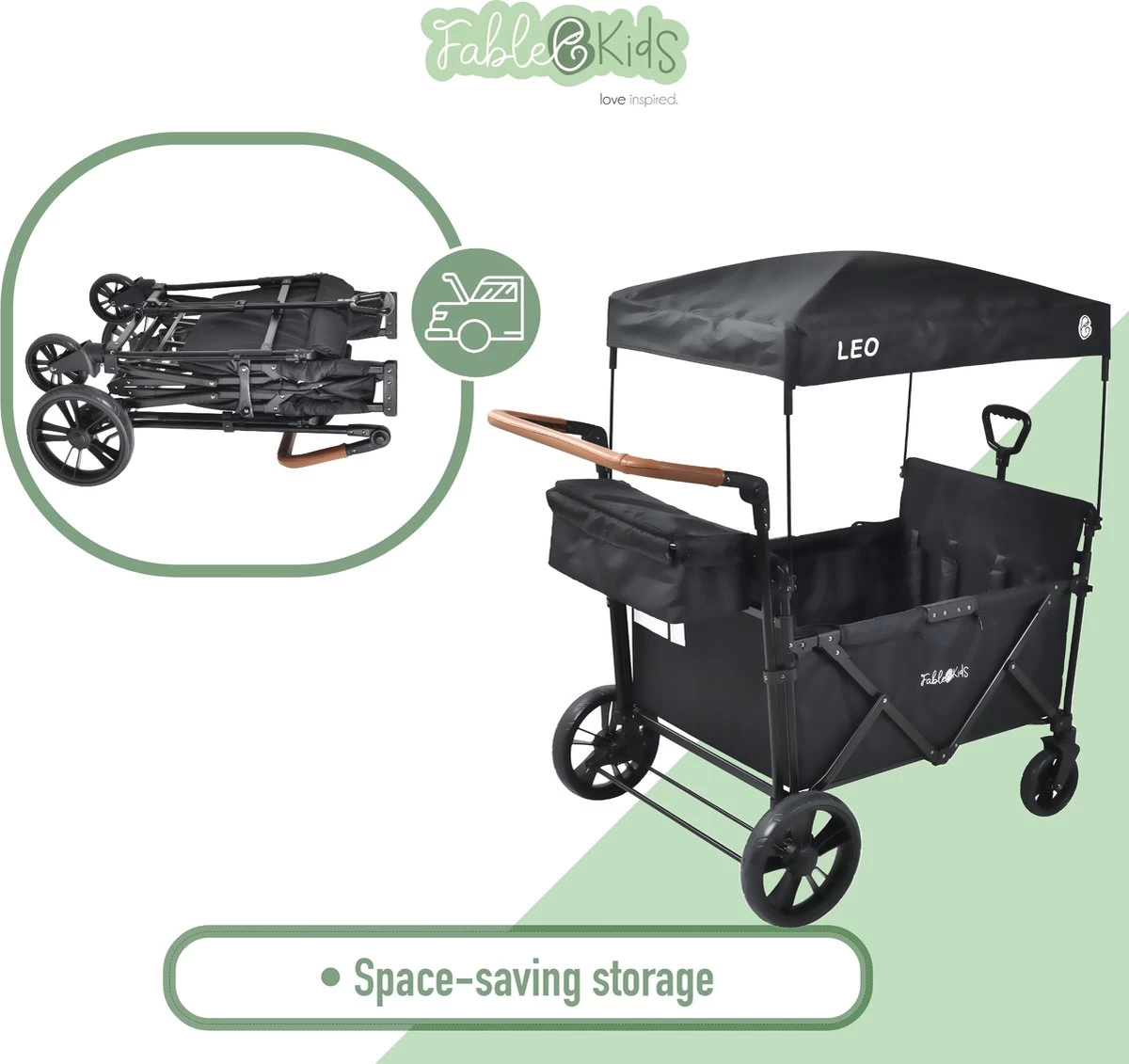 FableKids LEO X4Lite Opvouwbare Handkar Met Dak Onyx Zwart 13 FableKids LEO X4Lite Opvouwbare Handkar Met Dak Onyx Zwart - Afbeelding 11