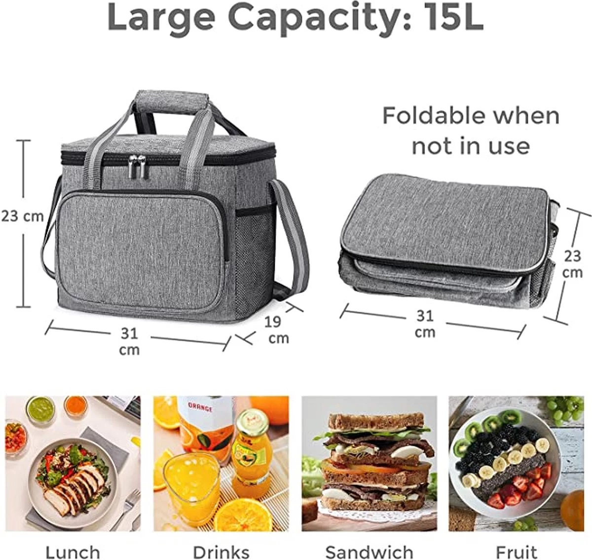 IBright Koeltas Opvouwbaar 15 Liter - 4 Laags Geïsoleerde Lunchtas - Waterdicht - Zwart 11 IBright Koeltas Opvouwbaar 15 Liter - 4 Laags Geïsoleerde Lunchtas - Waterdicht - Zwart - Afbeelding 9