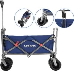 AREBOS Handkar | Transportwagen | Apparatuurwagen | Opvouwbaar | Blauw -Buiten Kamperen 1200x1150 10
