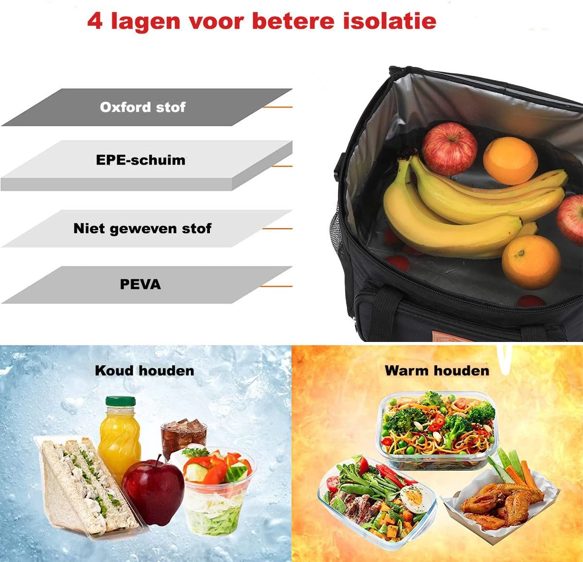 Lunchtas - Koeltas Voor Dames En Heren - Cool Bag - 4 Laags Geïsoleerde Koeltas - Kleine Cooler - Lunch Box - Lunchtas 15 Liter- Zwart 5 Lunchtas - Koeltas Voor Dames En Heren - Cool Bag - 4 Laags Geïsoleerde Koeltas - Kleine Cooler - Lunch Box - Lunchtas 15 Liter- Zwart - Afbeelding 3