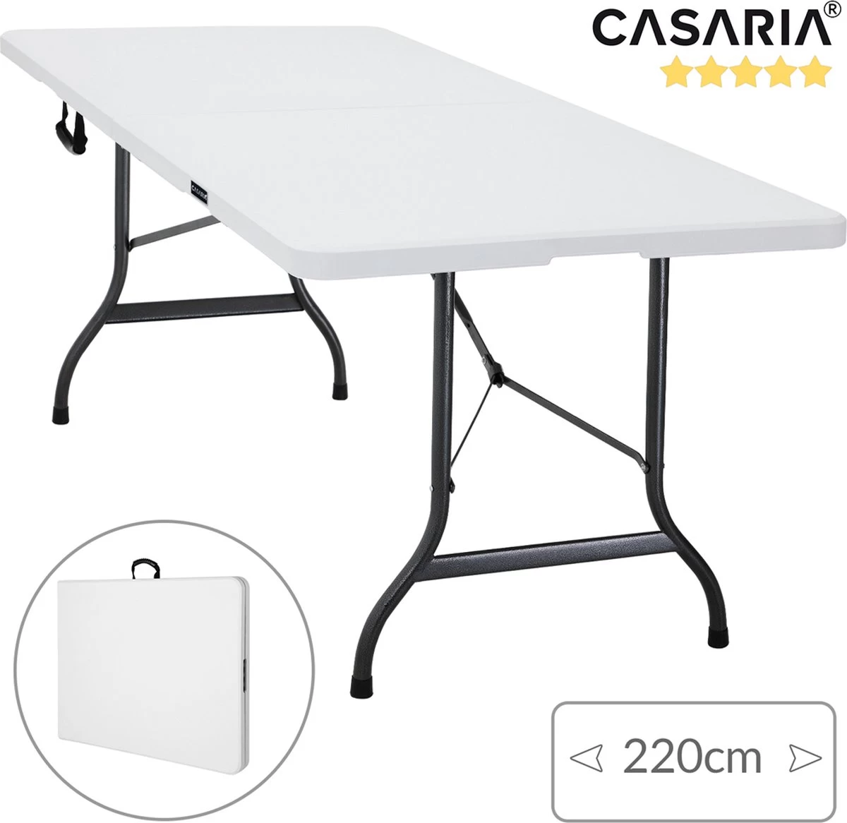 Casaria Tuintafel Opvouwbaar – Met Draaggreep 220x70 Cm – Wit 4 Casaria Tuintafel Opvouwbaar – Met Draaggreep 220x70 Cm – Wit - Afbeelding 2