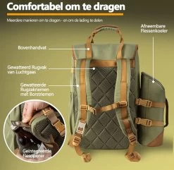 Cabinmax Koeltas - Koelrugzak - Picknick - Picknicktas Met Flessenhouder - Koelrugtas 24L - Olive Green -Buiten Kamperen 1200x1169 1