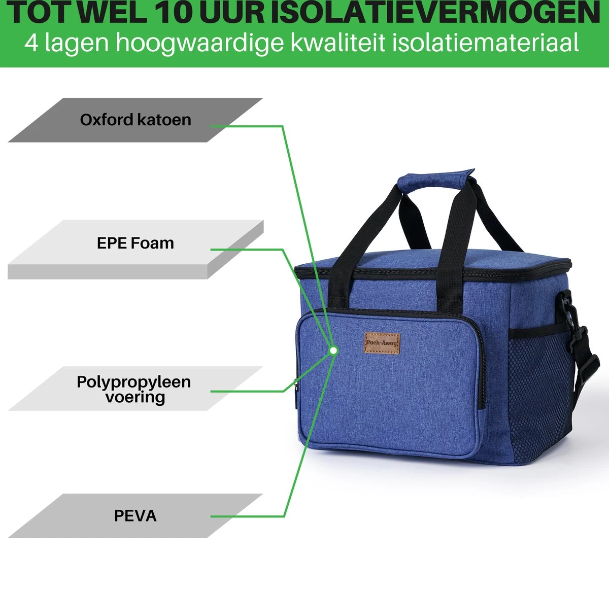 Packaway 4 Laags Geïsoleerde Koeltas - Lunchtas 15 Liter - Blauw 8 Packaway 4 Laags Geïsoleerde Koeltas - Lunchtas 15 Liter - Blauw - Afbeelding 6