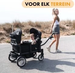 Deryan Luxe Sandy Bolderkar - Duo Buggy - Tandem Buggy - Opvouwbaar - Inklapbare Bolderwagen - Duo Kinderwagen - Zwart -Buiten Kamperen 1200x1176 6