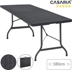 Casaria Tuintafel Opvouwbaar – Met Draaggreep 180x75 Cm – Zwart -Buiten Kamperen 1200x1180