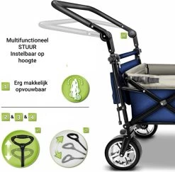 Tresko- Bolderkar, Grijs, Opvouwbaar, Met Dakje, Geschikt Tot 80 Kg - Bolderwagen - Kinderenvervoer - Bolderkarren - Tuinkar - Kinderwagen -Buiten Kamperen 1200x1182 5