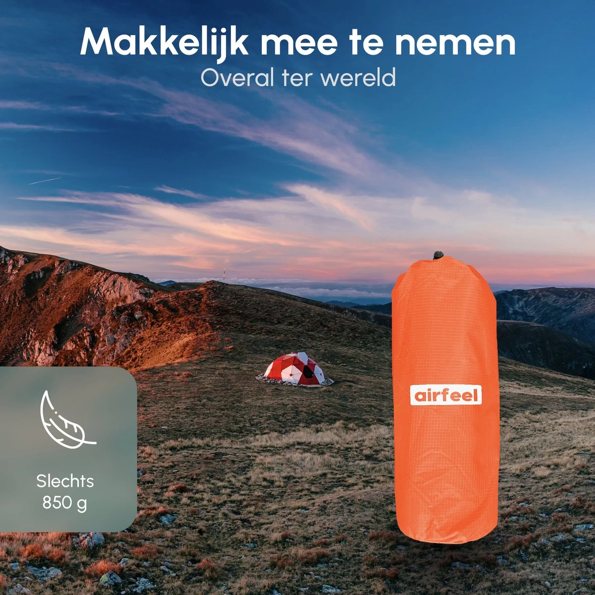 AirFeel Lichtgewicht Opsblaasbaar Slaapmatje - Ingebouwde Pomp En Kussen - 196 X 60 X 6 Cm - Orange 8 AirFeel Lichtgewicht Opsblaasbaar Slaapmatje - Ingebouwde Pomp En Kussen - 196 X 60 X 6 Cm - Orange - Afbeelding 6