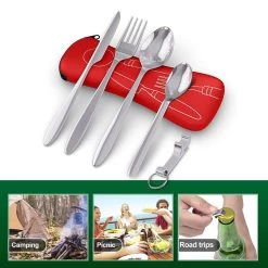 Roestvrij Staal Bestek (kampeerset) – Draagbare Reislepels, -vork En -mes Voor Festivals, Camping Of Trektochten - Wordt Geleverd Met Een Neopreen Draagtasje Met Een Lichtgewicht Flesopener -Buiten Kamperen 1200x1200 1221