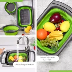 Buxibo - 3-Delige Keuken Vergiet Set Inklapbaar Groen/Grijs -Buiten Kamperen 1200x1200 1236