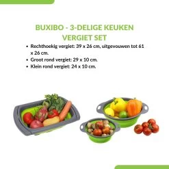 Buxibo - 3-Delige Keuken Vergiet Set Inklapbaar Groen/Grijs -Buiten Kamperen 1200x1200 1237