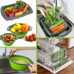 Buxibo - 3-Delige Keuken Vergiet Set Inklapbaar Groen/Grijs -Buiten Kamperen 1200x1200 1242