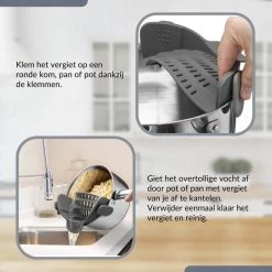 SensaHome- Siliconen Vergiet - Keuken Afgietdeksel - Afgiethulp - Siliconen - BPA Vrij - Grijs -Buiten Kamperen 1200x1200 1308