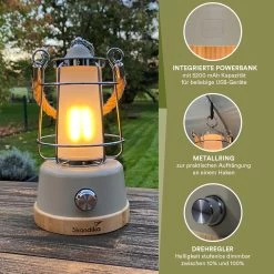 Skandika Kiruna LED-Lamp – Tentlampen – Campinglampen – Buiten Lantaarn – Buitenverlichting – Buiten Lamp - Retro Outdoor Camping Lamp Met Powerbank, Traploos Dimbaar, Draadloos, Oplaadbare Batterij, USB, Warm En Koud Wit, 75h Lichtduur – Beige -Buiten Kamperen 1200x1200 1357