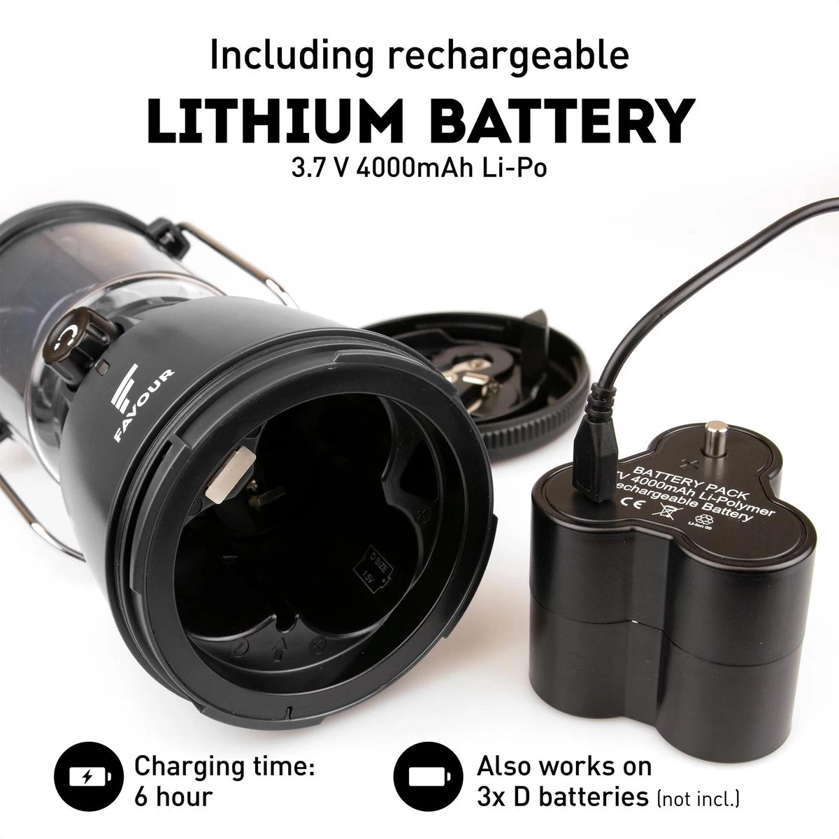 Favour L0818 Retro Camping Lamp Oplaadbaar LED, 320 Lumen, IP64 Waterdicht, Draagbare Kampeerlamp, Tentlamp, Acculamp, Traploos Dimbare Lamp Incl. Kaarslicht-modus, Zwart 6 Favour L0818 Retro Camping Lamp Oplaadbaar LED, 320 Lumen, IP64 Waterdicht, Draagbare Kampeerlamp, Tentlamp, Acculamp, Traploos Dimbare Lamp Incl. Kaarslicht-modus, Zwart - Afbeelding 4