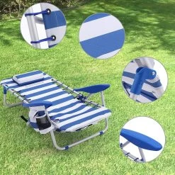 Naqsh Store Strandstoel Met Hoofdkussen, Aluminium, Draagbare Vouwstoel, Campingstoel, Opvouwbaar En Verstelbaar, Zoals Een Rugzak Draagbaar, Buitenstoel, Blauw En Wit Gestreept GCB62BU -Buiten Kamperen 1200x1200 228