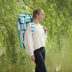 Strandstoel Met Afneembare Hoofdsteun, Draagbare Klapstoel, Campingstoel, Rugleuning Tot 180° Verstelbaar, Met Bekerhouder En Zijvak, Groene En Witte Strepen GCB62JW -Buiten Kamperen 1200x1200 230