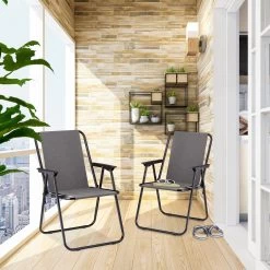 Relaxdays Campingstoel Inklapbaar Set Van 2 - Klapstoel 100 Kg - Visstoel Met Armleuningen - Grijs -Buiten Kamperen 1200x1200