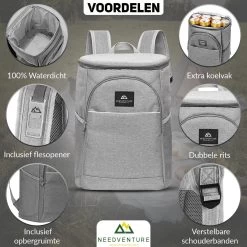 Needventure Koeltas - Lunchtas - Koelrugtas - Picknicktas - 20 Liter - Flessenhouder - Bieropener - Grijs -Buiten Kamperen 1200x1200 412