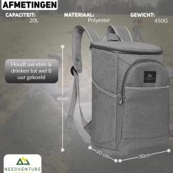 Needventure Koeltas - Lunchtas - Koelrugtas - Picknicktas - 20 Liter - Flessenhouder - Bieropener - Grijs -Buiten Kamperen 1200x1200 413