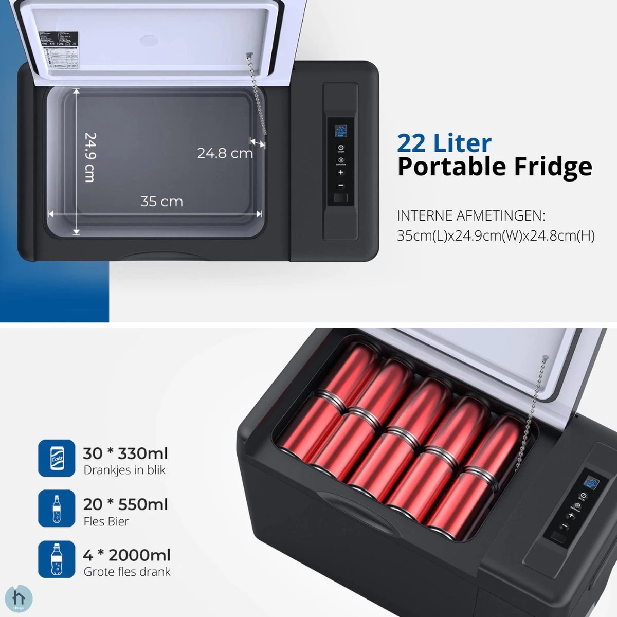 Elektrische Koelbox 12v 230 Volt - Coolbox 45 DB - Hybride Koelbox Voor Auto En Stopcontact -22 Tot +25 Graden - 22 Liter 4 Elektrische Koelbox 12v 230 Volt - Coolbox 45 DB - Hybride Koelbox Voor Auto En Stopcontact -22 Tot +25 Graden - 22 Liter - Afbeelding 2