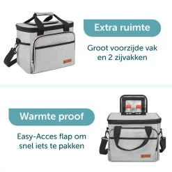 ForDig Koeltas L Grijs (15 Liter) - Gemaakt Van 600D Polyester Met PEVA-Voering - Ruimte Voor 20 Blikjes Of 10 Halve Liter Flessen - Opvouwbaar Koel Tas Met Easy-Acces Flap - Ruimte Voor Bestek - Picknick Cool Bag - Coolerbag - Grote Cooler -Buiten Kamperen 1200x1200 537