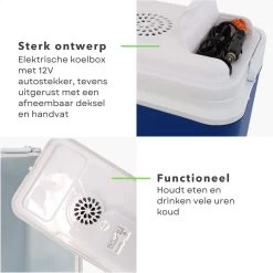 Cheqo® Elektrische Koelbox Voor Auto - 12V - 24L - Blauw - Autostekker - Afneembaar Deksel & Handvat - 2.2kg - 40x24x39cm -Buiten Kamperen 1200x1200 650